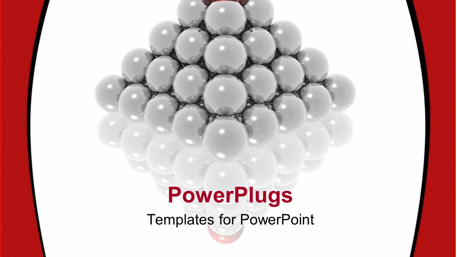Pyramid Made of Glowing Gray Spheres and Red Sphere on Top of Pyramid on Reflective Surface