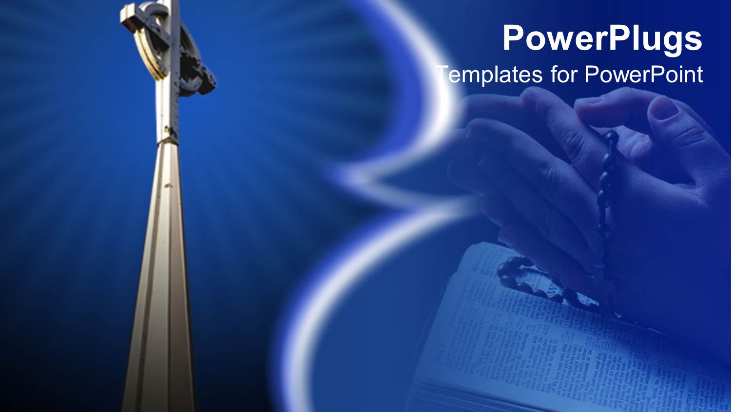 Radiant Church Steeple Cross, Praying Hands with Rosary Beads, Bible, Religions, Christianity