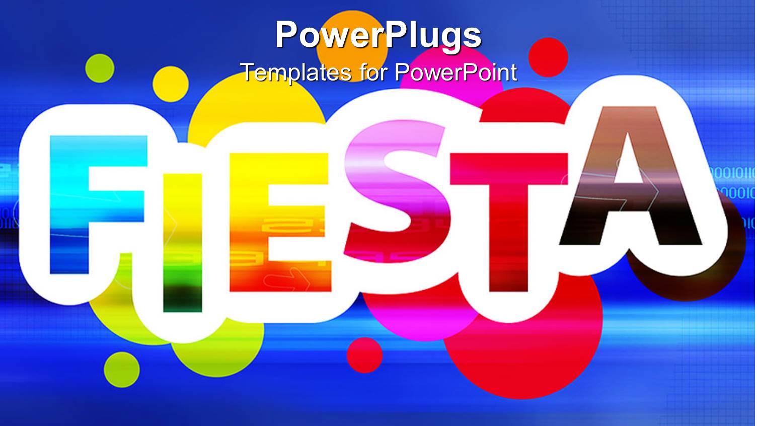 Rainbow Colored Colorful Fiesta Word on Colored Bubbles and Blue Background