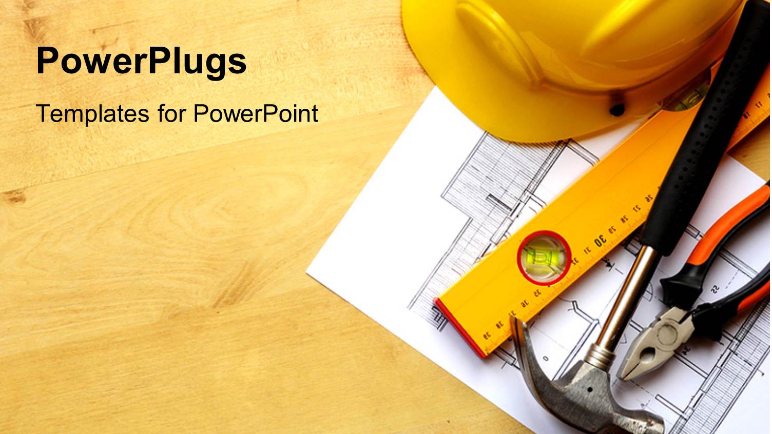 Real Estate Concept with Hard Hat Blueprints Tools and Wooden Texture