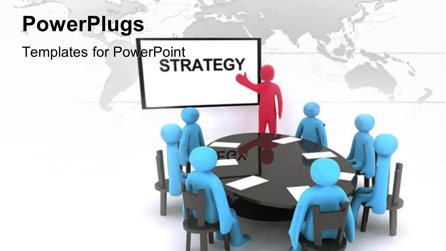 Red 3D Man Giving presentation to Blue Team Around Conference Table