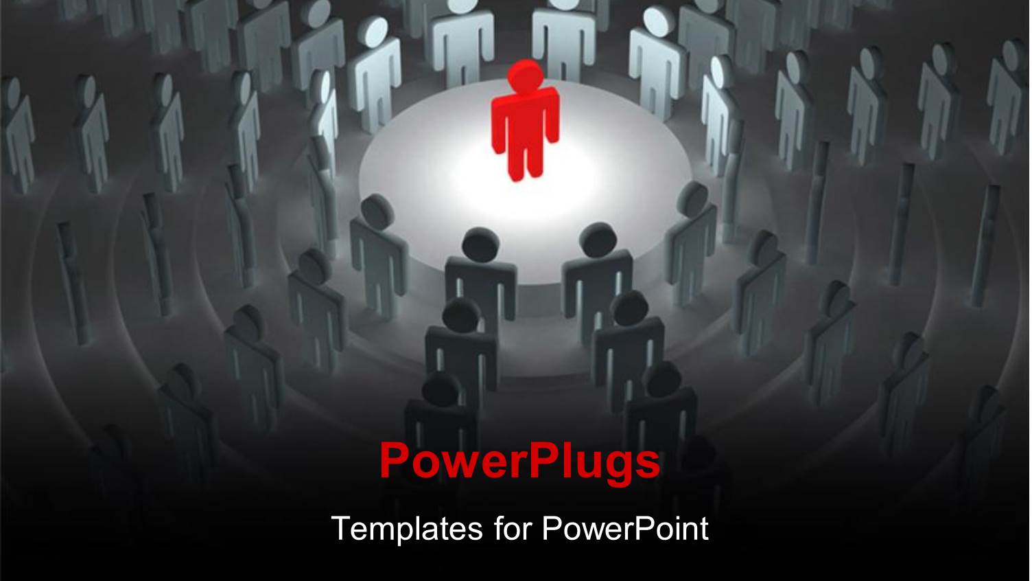 Red 3D Man Stands on Stage in Conference Hall Depicting Leadership