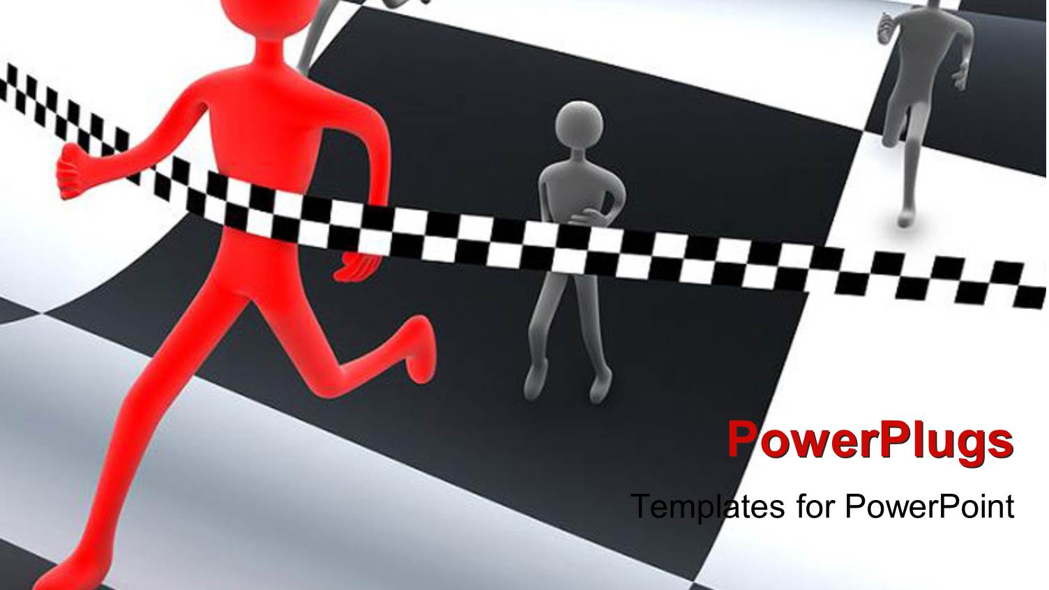 Red 3D Man Wins Race on Wavy Black and White Patterned Track