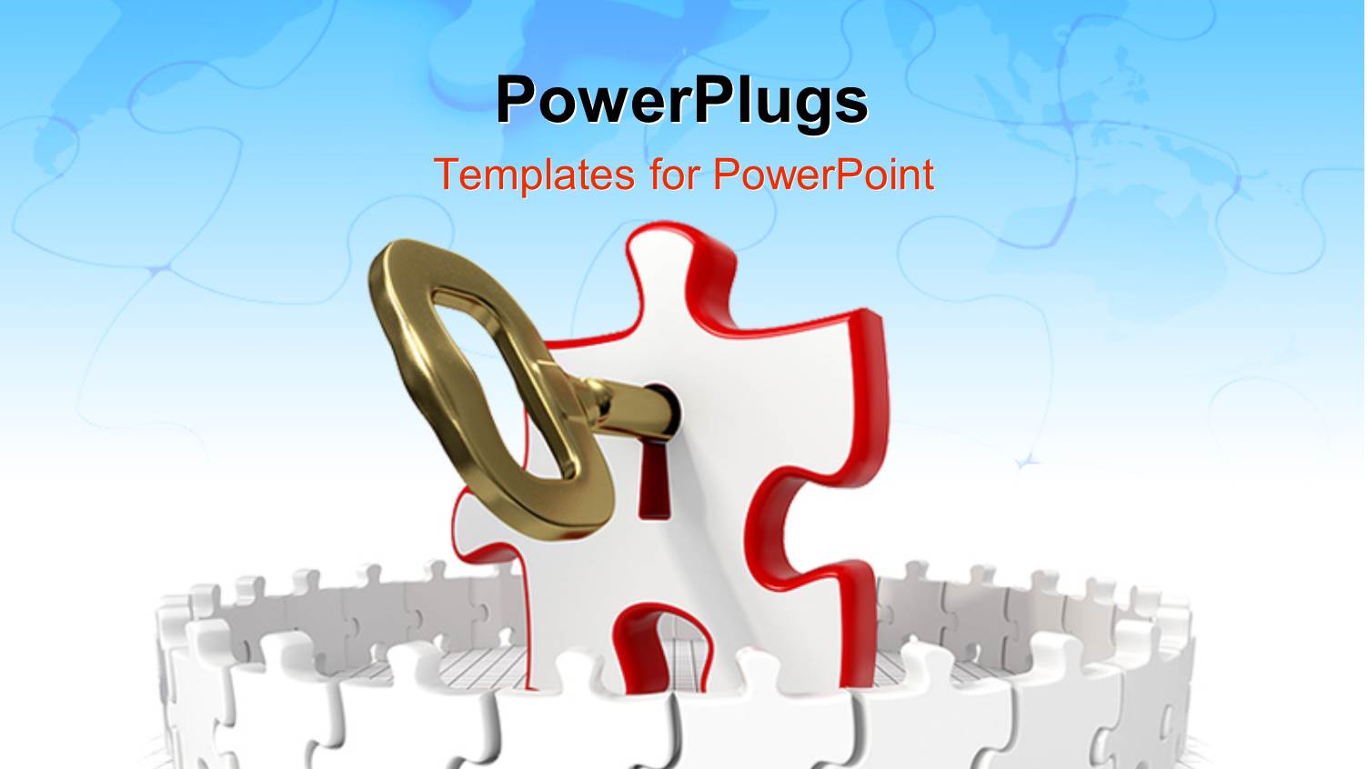 Red 3D Puzzle with a Golden Key in it with World Map