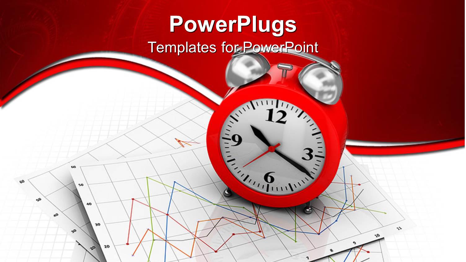 Red Alarm Clock on Top of Charts in Red Background