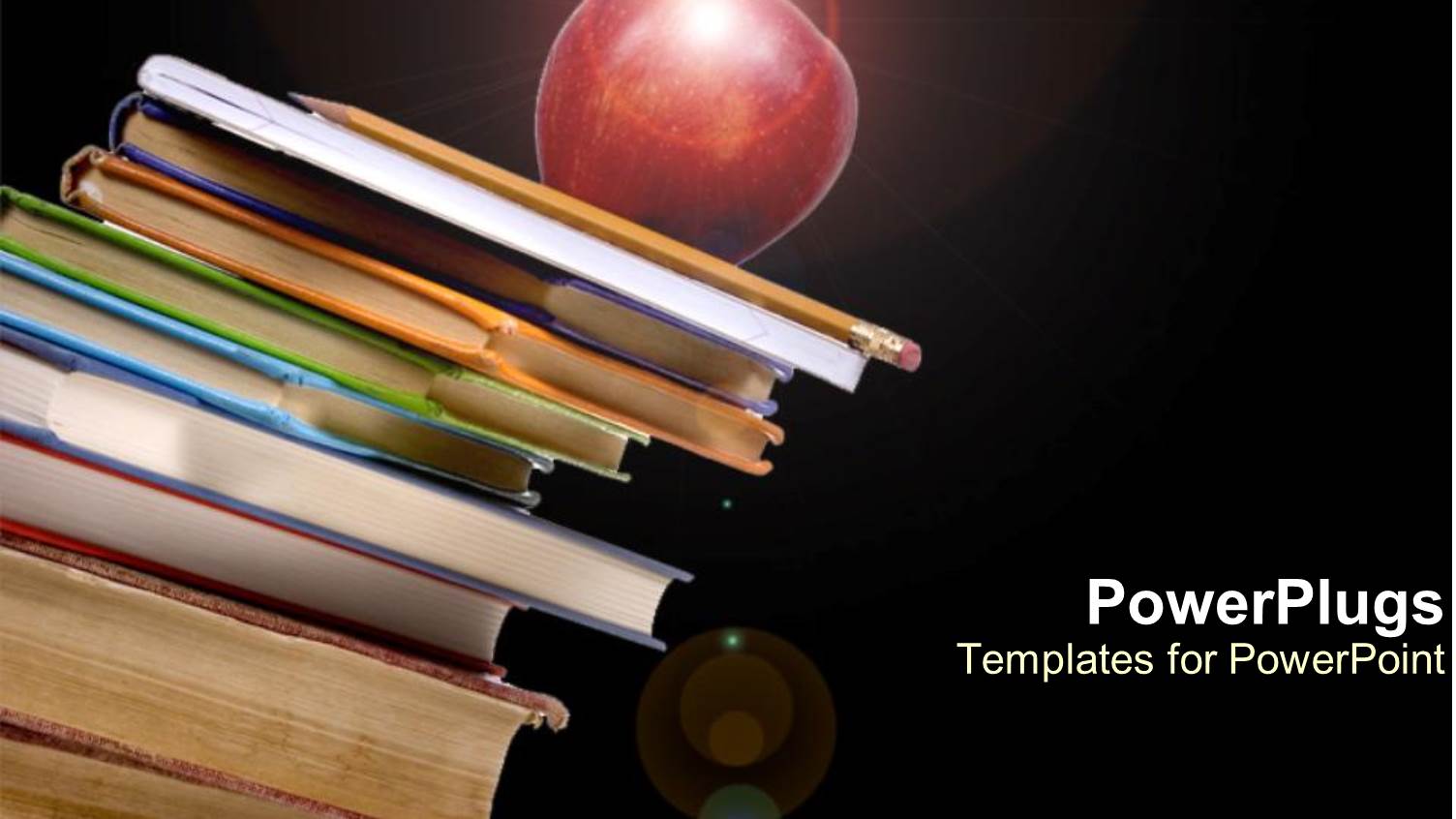 Red Apple on Pile of Textbooks Education Black Background