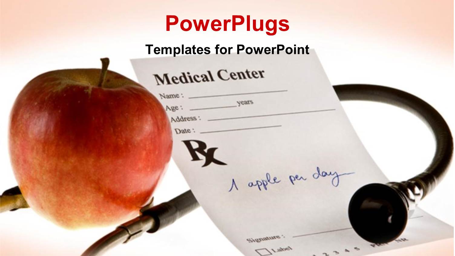 Red Apple, Stethoscope and Doctor Prescription Note in Pink Background