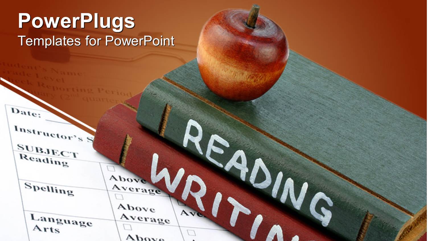 Red Apple on Top of Two Books Reading and Writing on Report Card