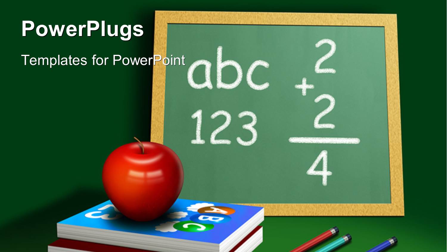 a Red Apple on Two Books and a Board with Pencils