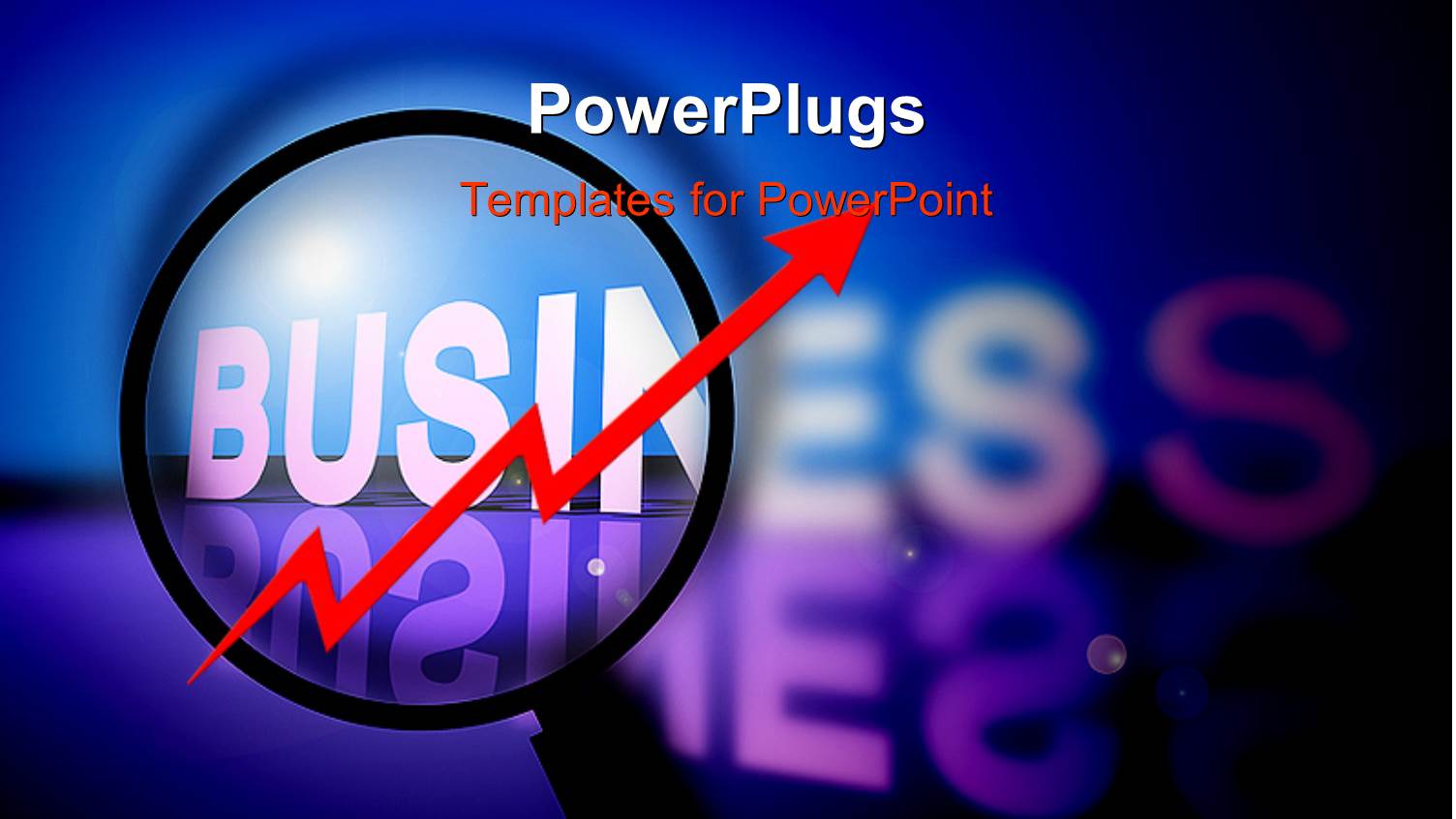 Red Arrow with Magnifying Glass Hovering on Business in Blue Background