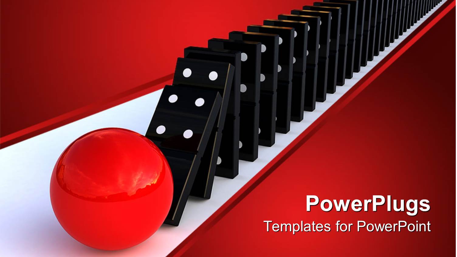 a Red Ball Hitting a Domino Arrangement Resulting in the Fall of Whole Arrangement