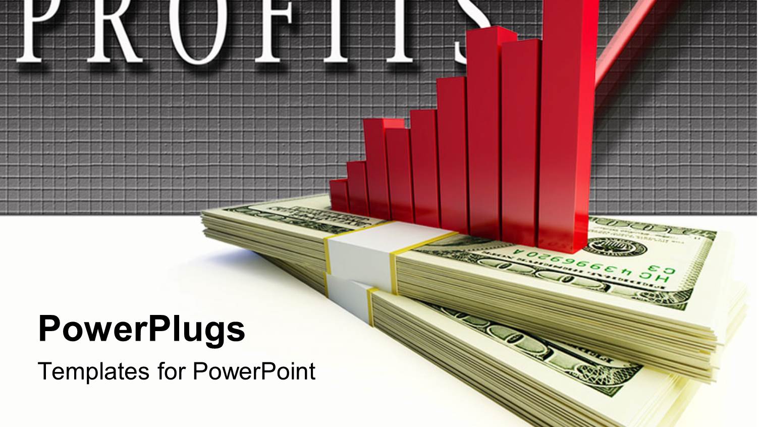Red Bar Chart on Two Bundles of Dollar Notes