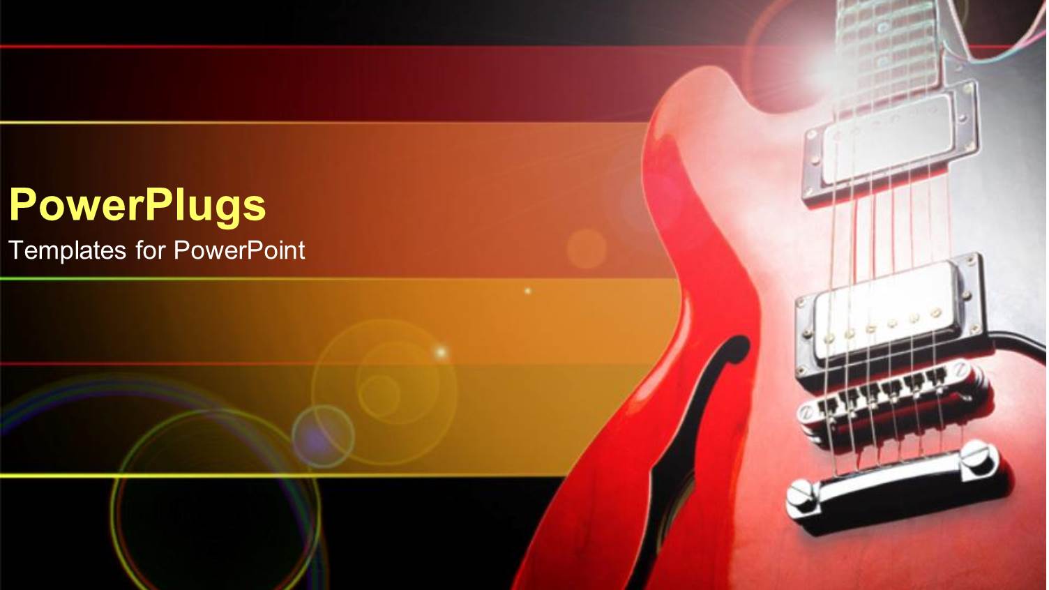 Red and Black Guitar on the Right Side with Yellow, Orange and Red Band on Black Background