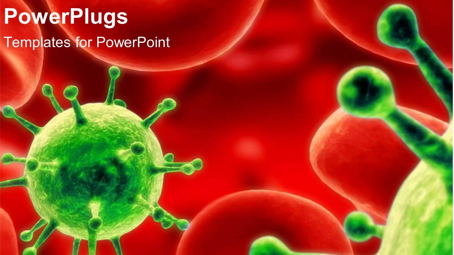 Red Blood Cells and Green Viruses Causing Infection Disease and Mutation of Health and Science on a Red Background