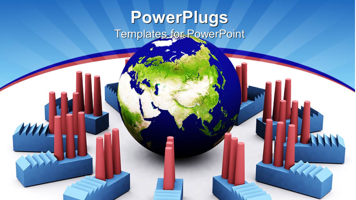 Red and Blue Colored Toy Industrial Plants Surrounding an Earth Globe