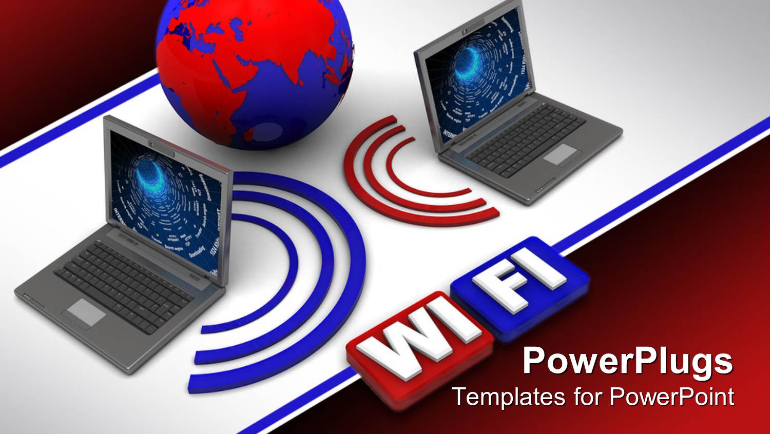 Red and Blue Globe Between Two Laptops