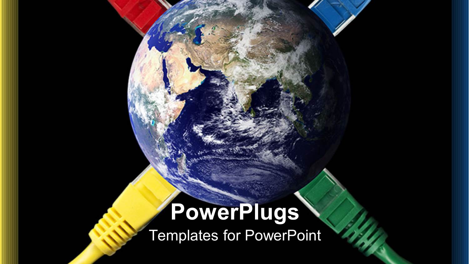 Red, Blue, Yellow, Green Network Cables Plugged into Earth