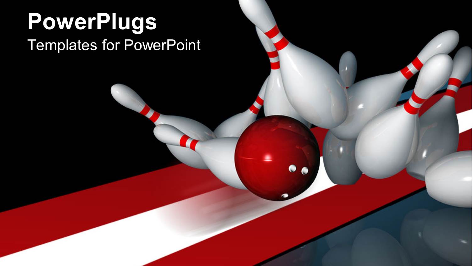 Red Bowling Ball Striking Pins, Black Background