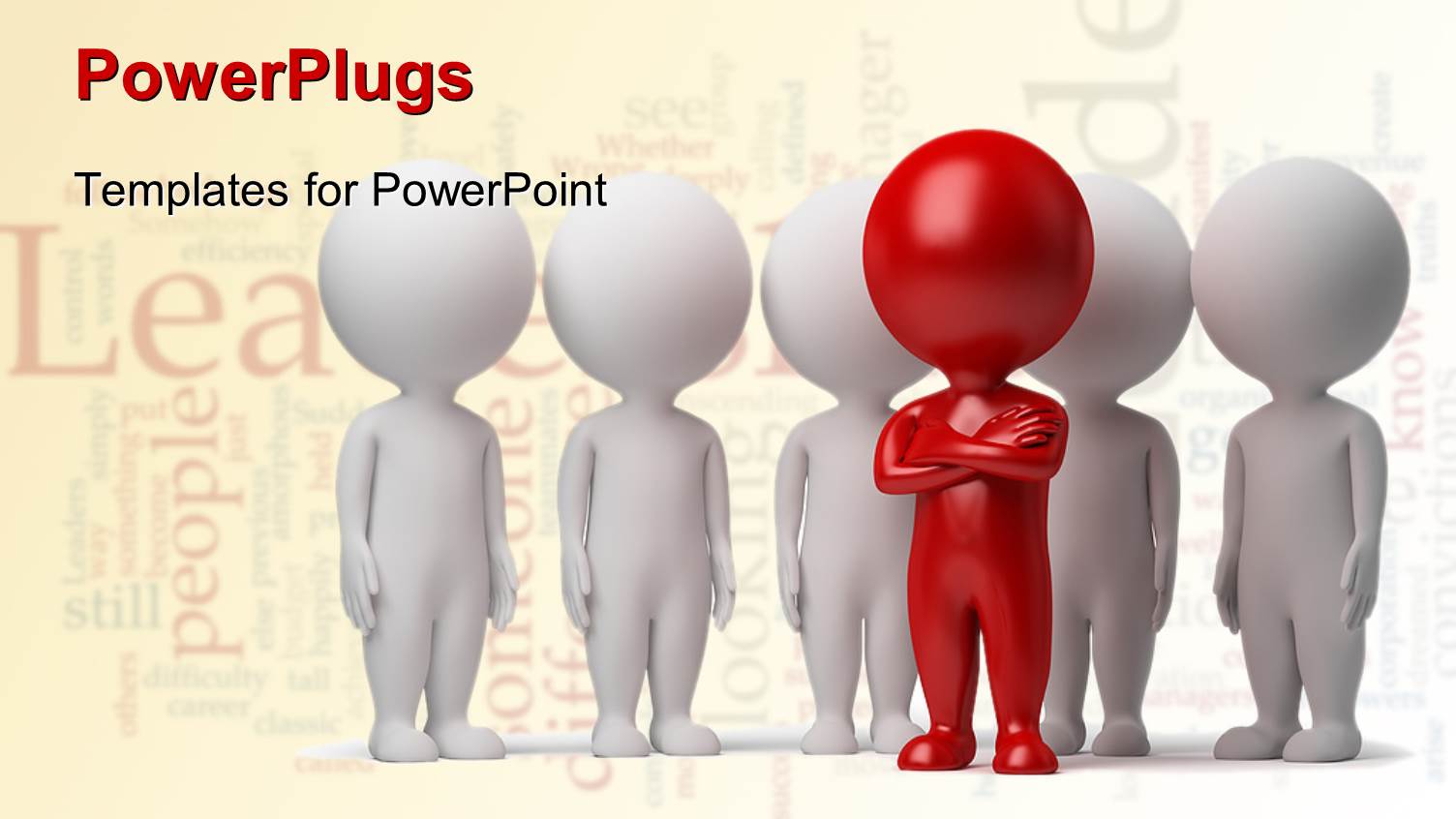 Red Business Man Standing in Front of a Group of White Business People with Leadership Keywords in Background