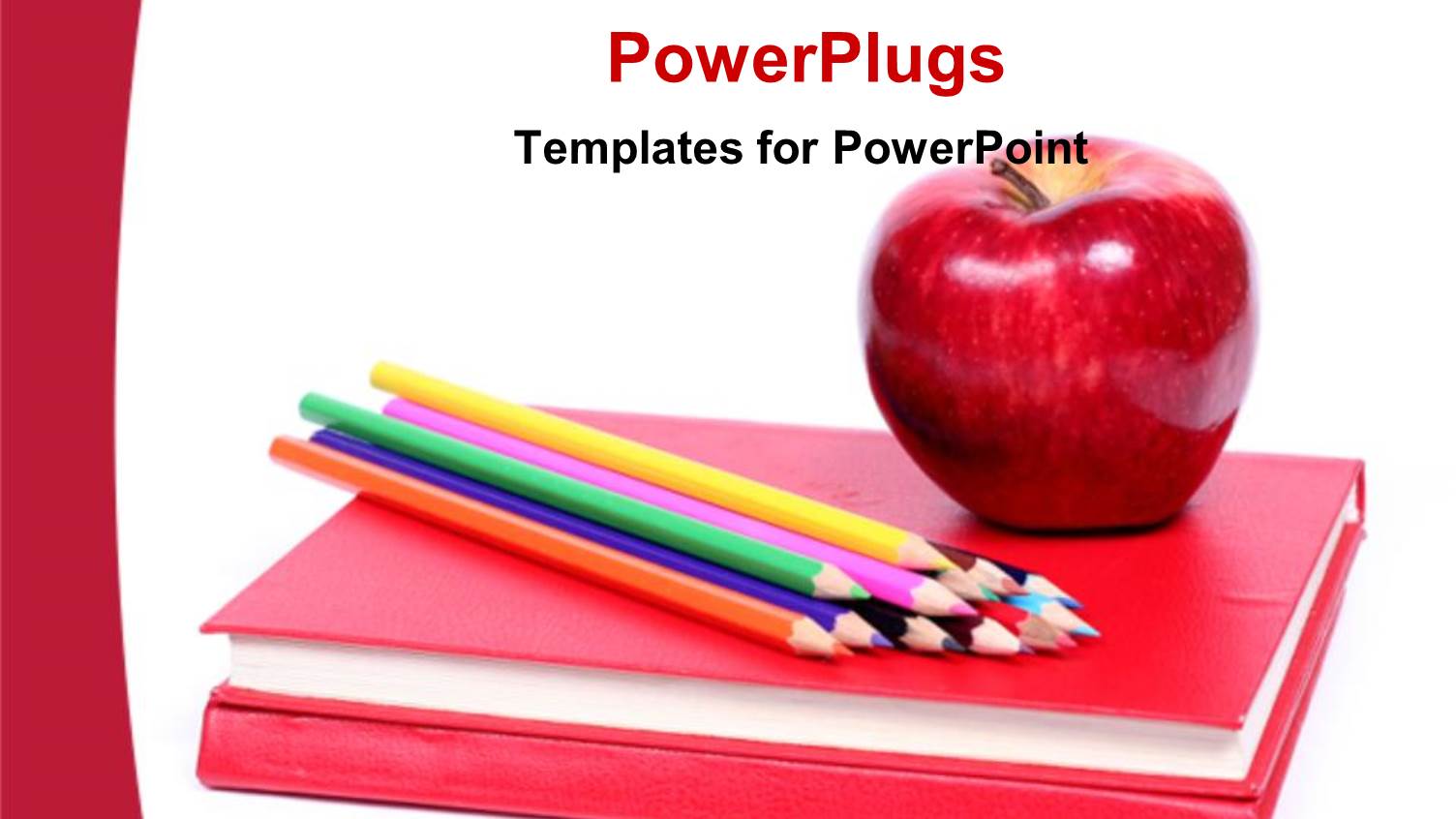 Red Closed Book with Colored Pencils and an Apple