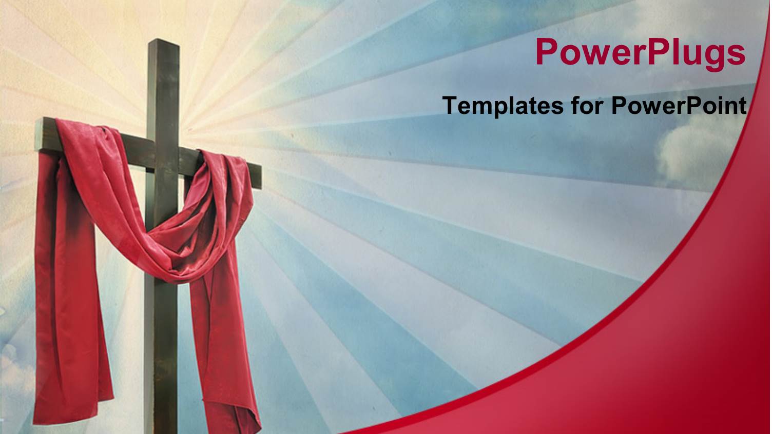 Red Cloth Hanging on Wooden Cross with Bright Glow in Cloudy Sky