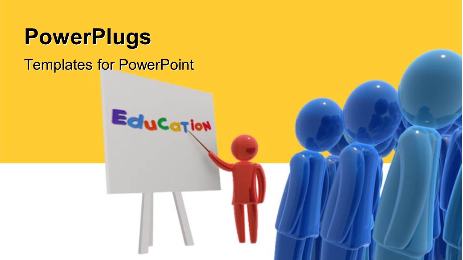 Red Colored 3D Teacher Lecturing Blue Men with Education on White Board