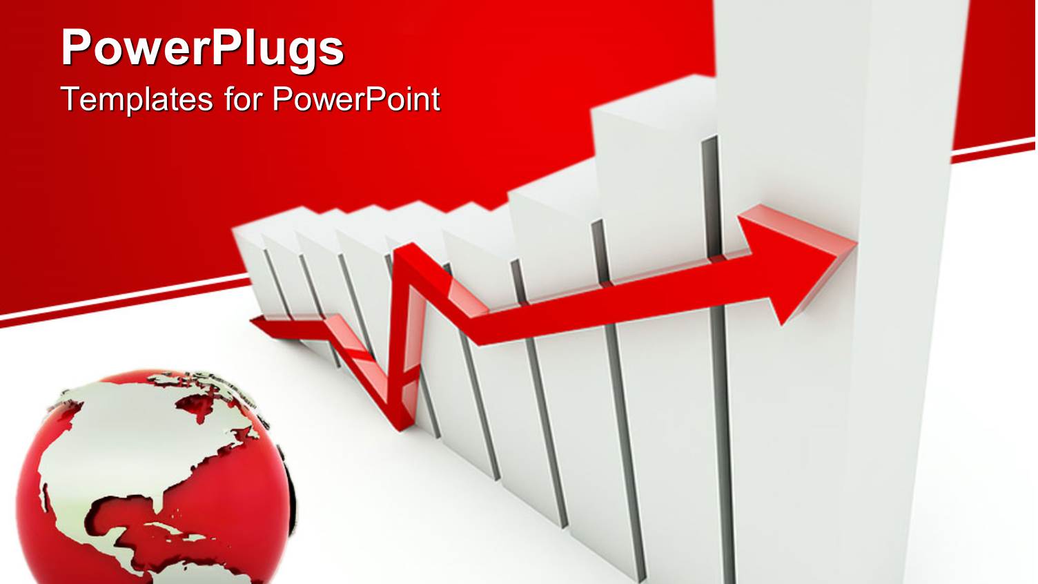 Red Colored Globe with an Arrow Sign and Bars