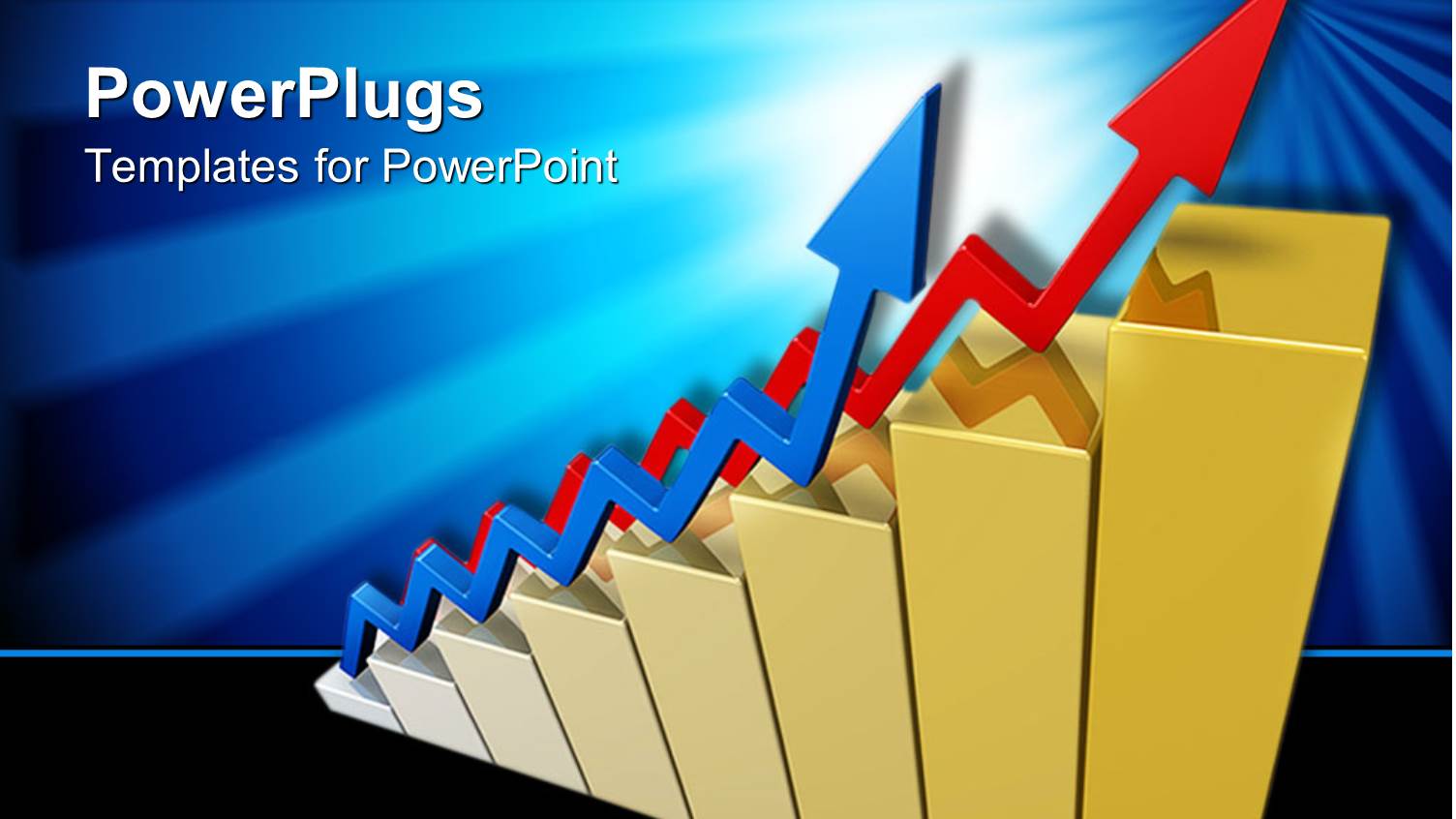 Red Colored Gold Bars with Two Zigzag Blue and Red Arrows