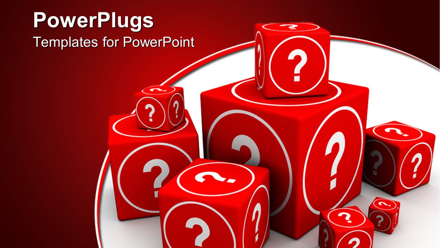 Red Cubes with Varying Size has White Question Mark Symbols