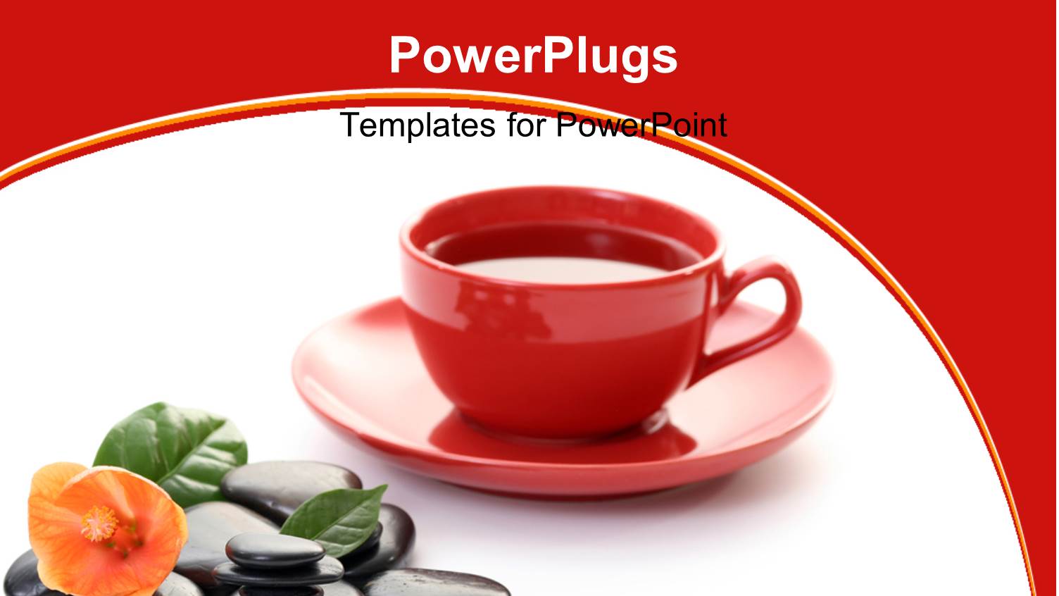 Red Cup of Coffee and Saucer with Leaves on Spa Stones