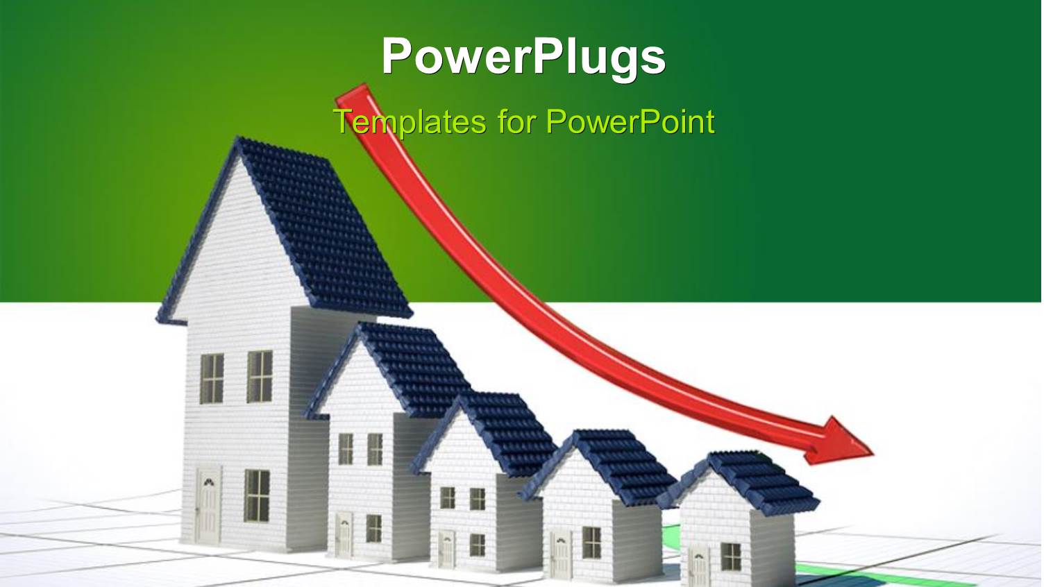 Red Decreasing Arrrow on Residential Houses Depicting Downward Turn in Real Estate