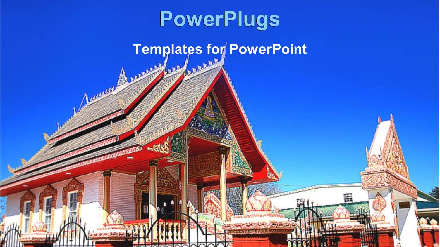 Red and Designed Buddhist Temple with Clear Blue Skies