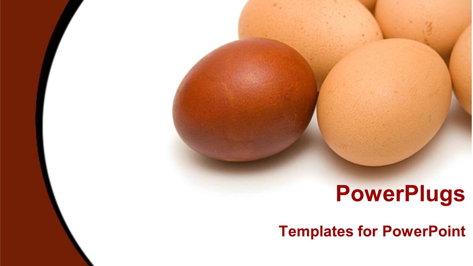 Red Egg in Front of Six Yellow Eggs Representing Leadership on White and Dark Maroon Background