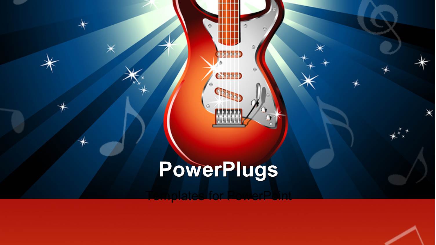 Red Electric Guitar Over Music Themed Background with Music Symbols 