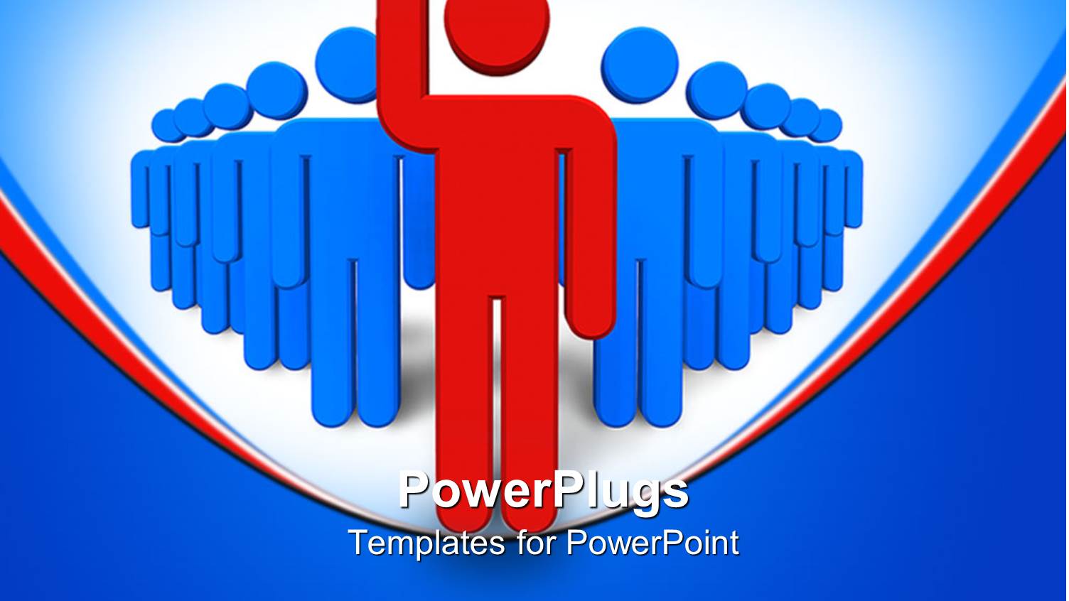 Red Figure Leading Team of Blue Figures on Red and Blue Background