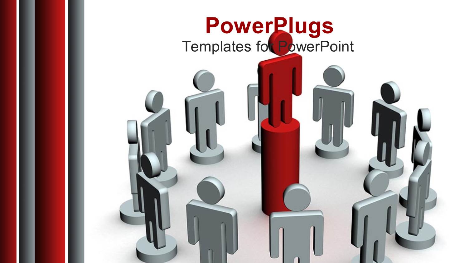 Red Figure Standing on Tall Pedestal Surrounded by White Figures