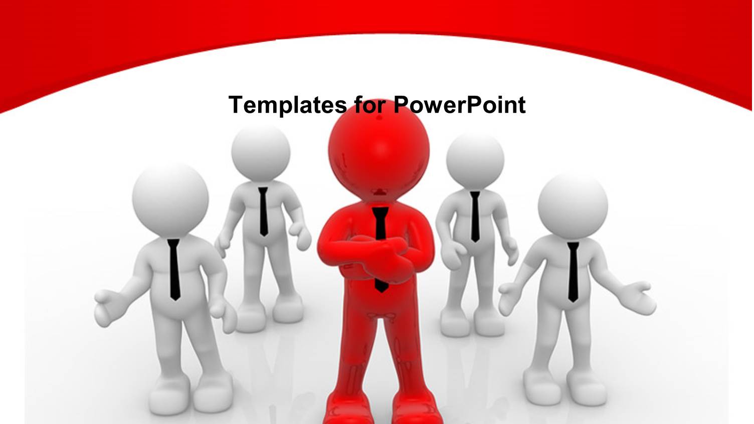 Red Figure Wearing Tie with Arms Crossed in Front of Four White Figures