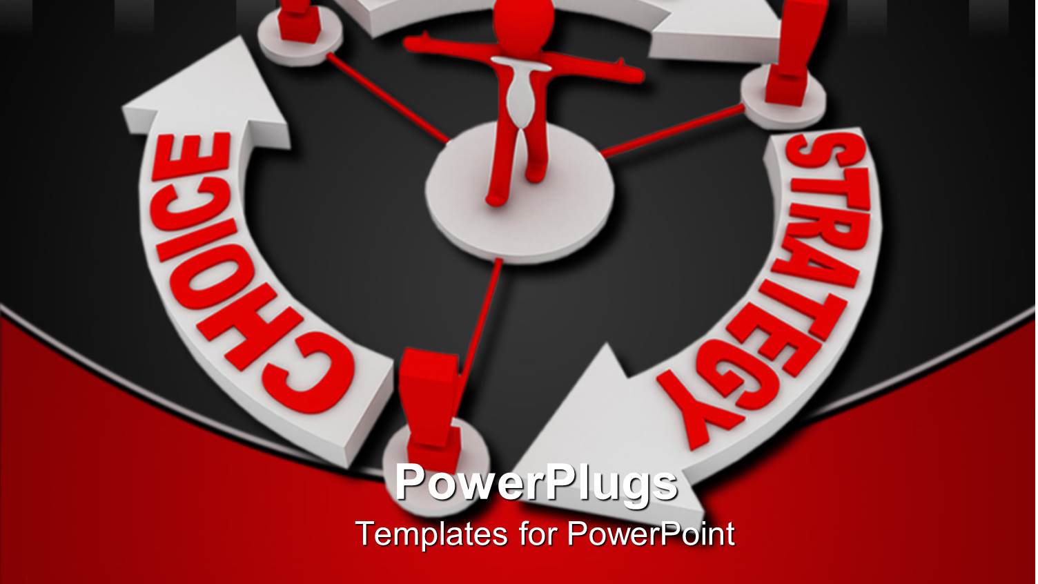 Red Figure with White Tie Surrounded by Arrows Showing Cycle of Strategy, Choice, Success