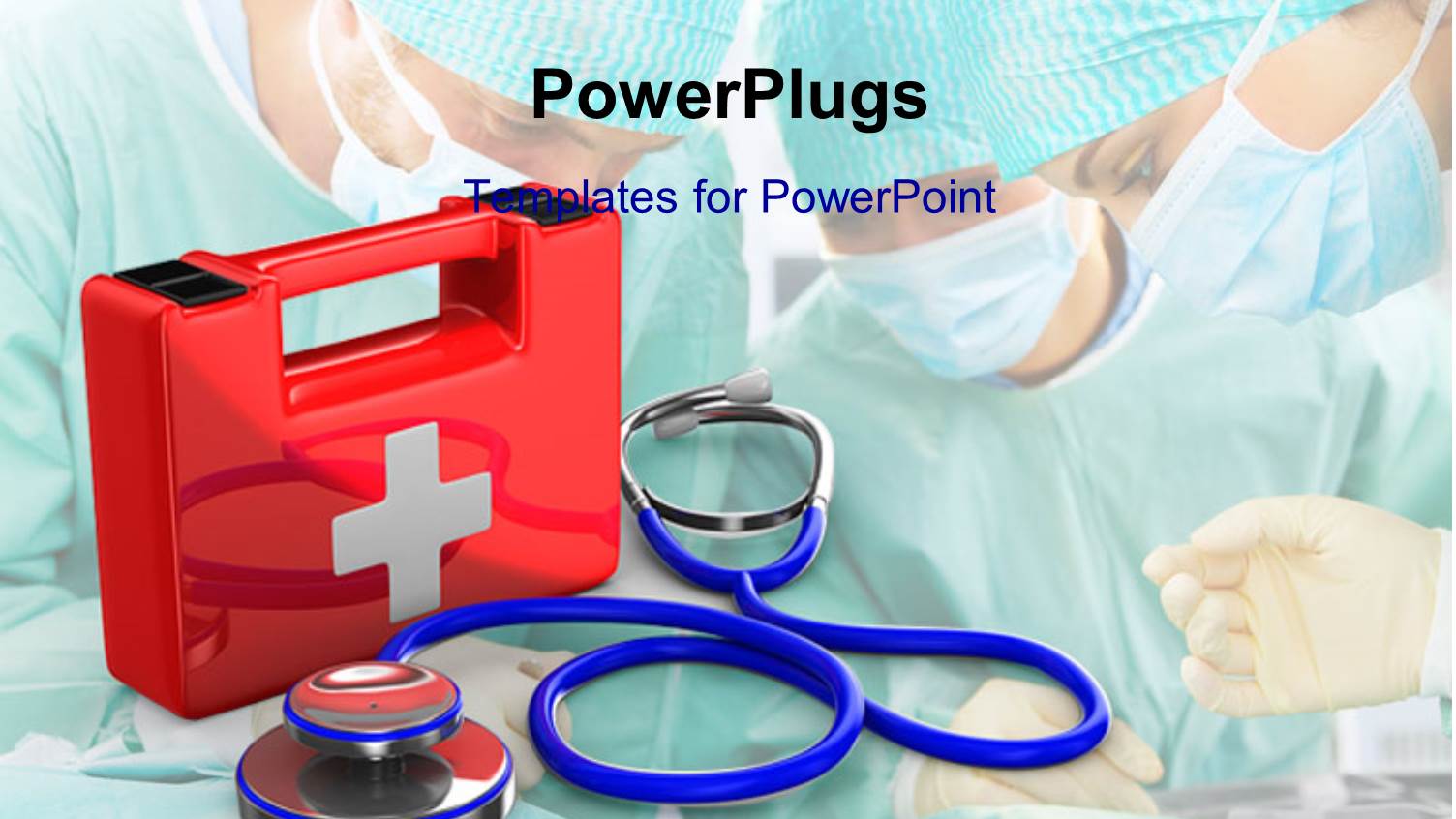 Red First Aid Kit with Medical Doctors Kitted with Masks on