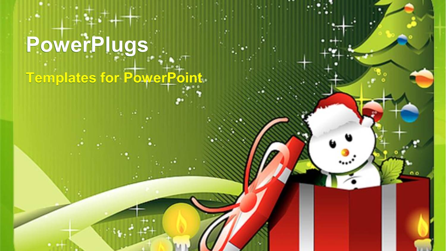 Red Gift Box with Christmas Tree in Green Background with Stars