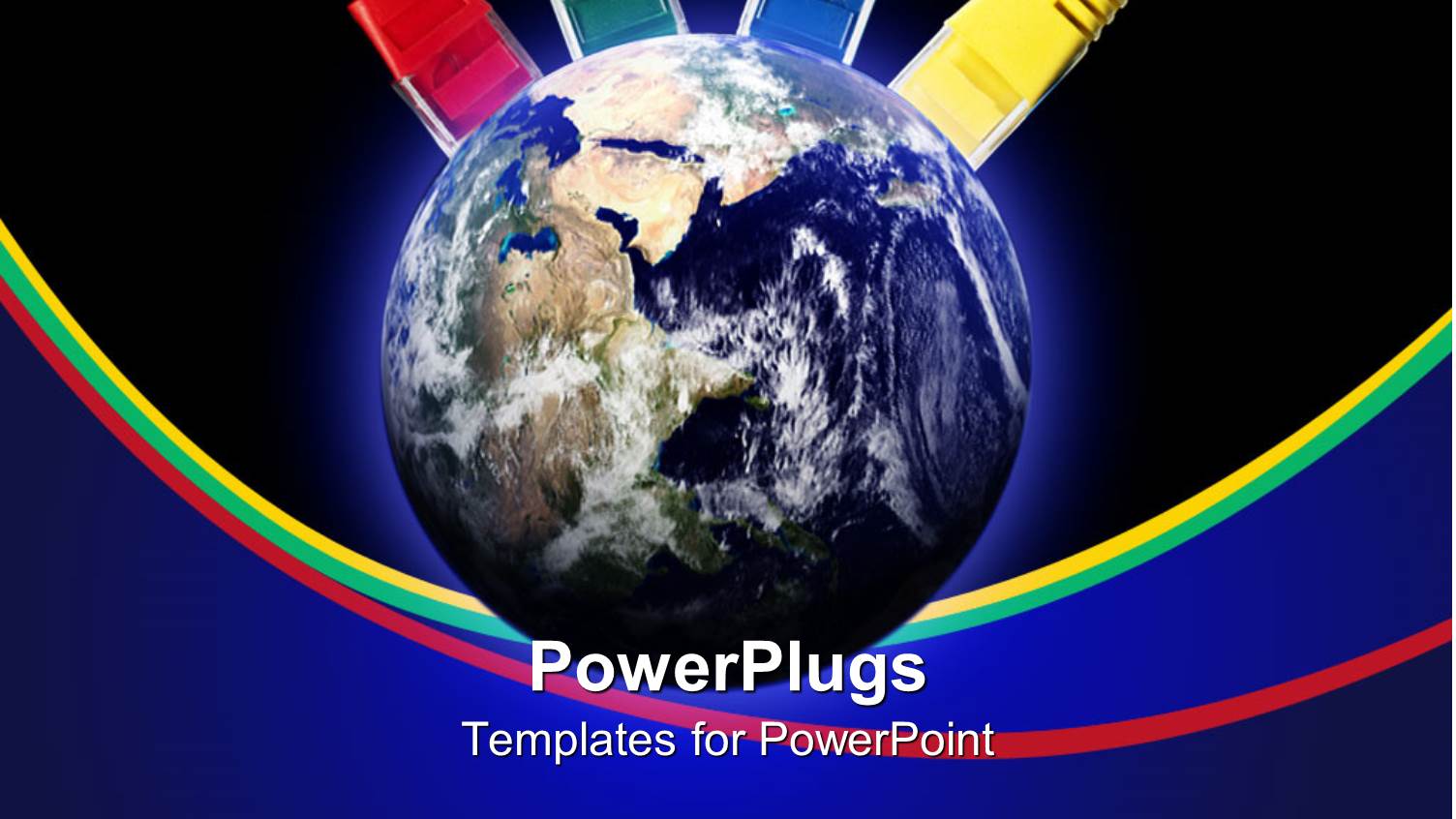 Red, Green, Blue, and Yellow Network Cables Plugged into Earth