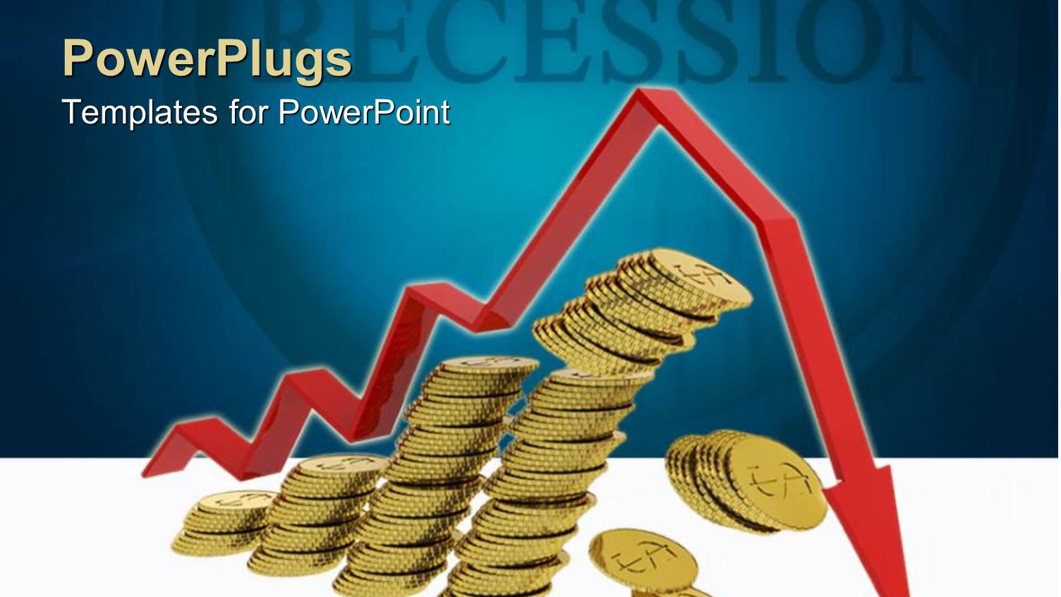 Red Line Graph Arrow Pointing Downward Above Stacks of Gold Coins