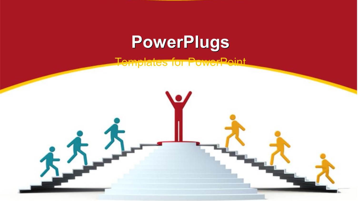 Red Man Arrives First on Platform with Green and Yellow Figures Running Up