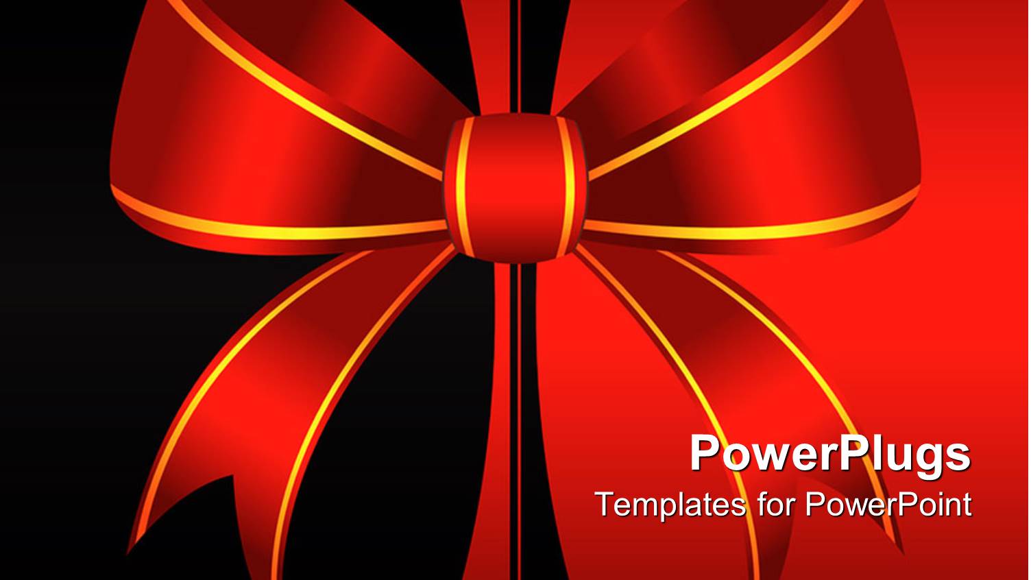 Red Ornamental Bow with Golden Stripes on Red and Black Background