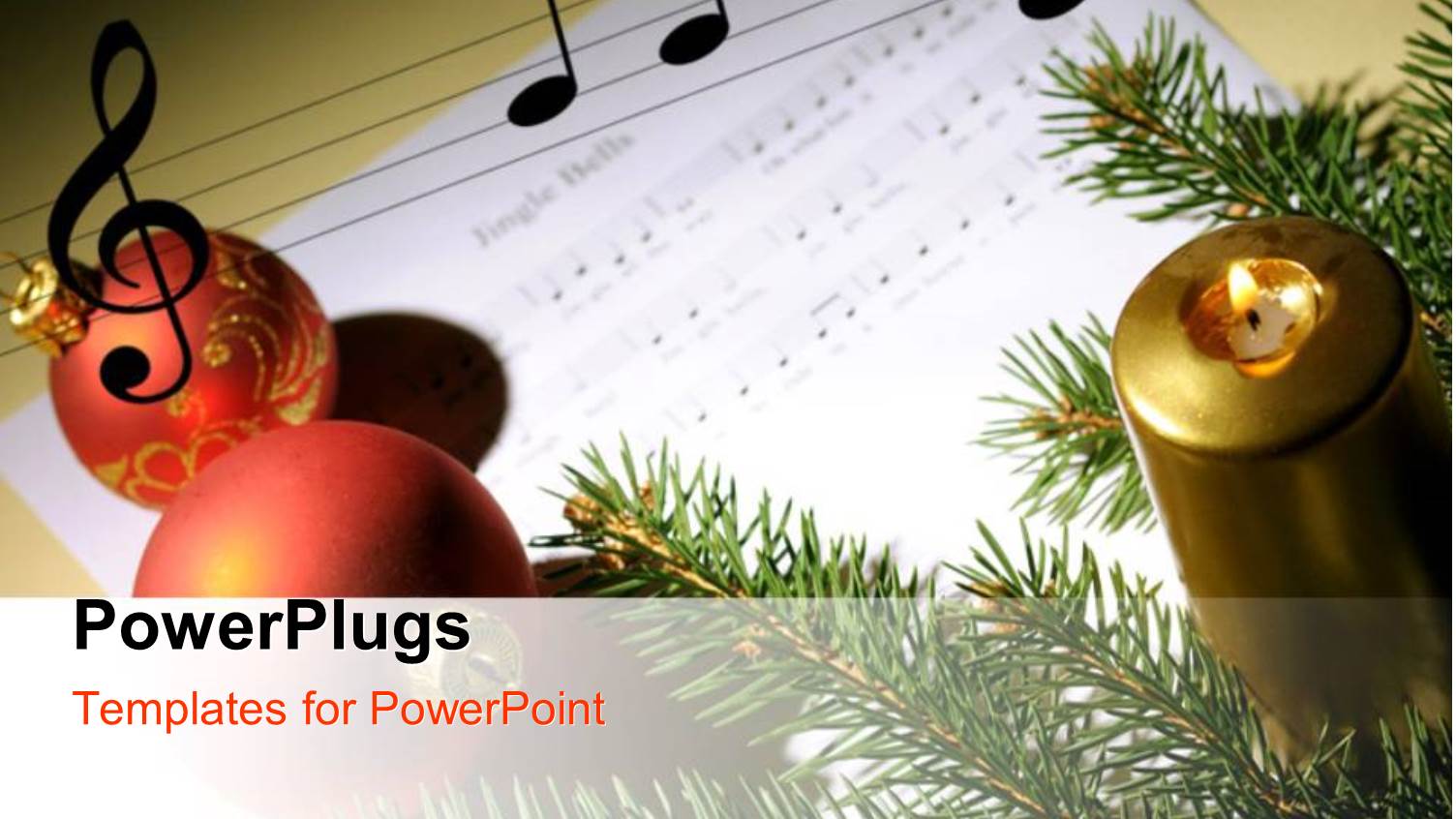 Red Ornaments and Music Symbols on Music Note with Candle