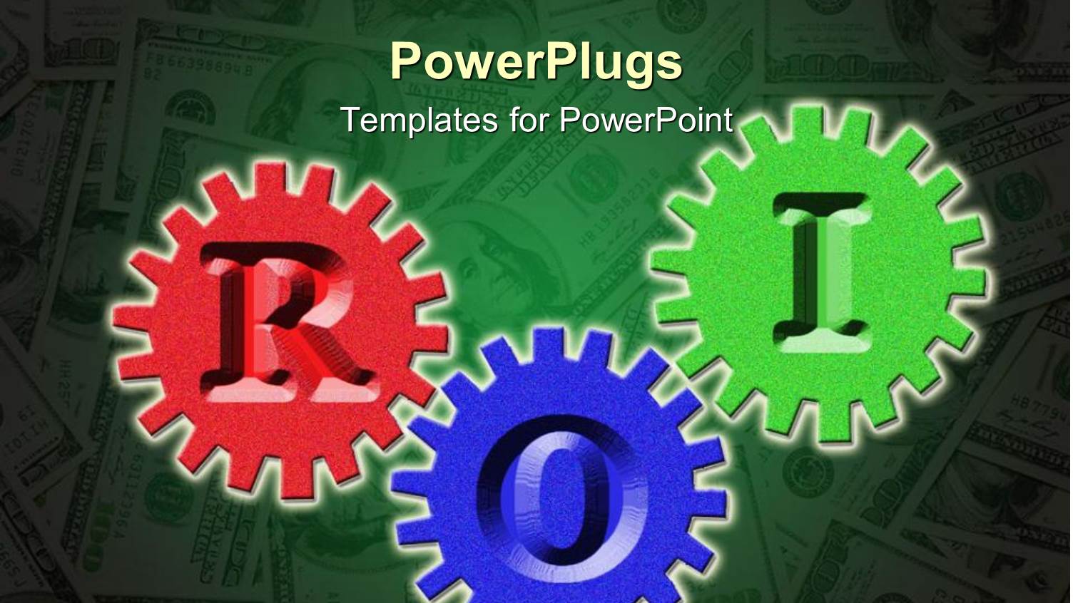 Red, Purple, and Green Gears with Letters ROI, Return on Investment