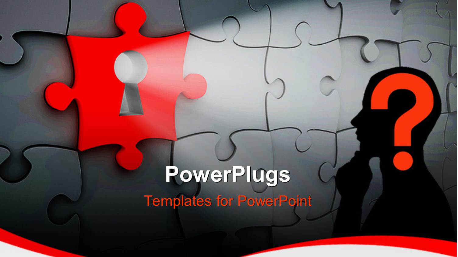 a Red Puzzle with a Key Hole and a Silhouette with a Question Mark