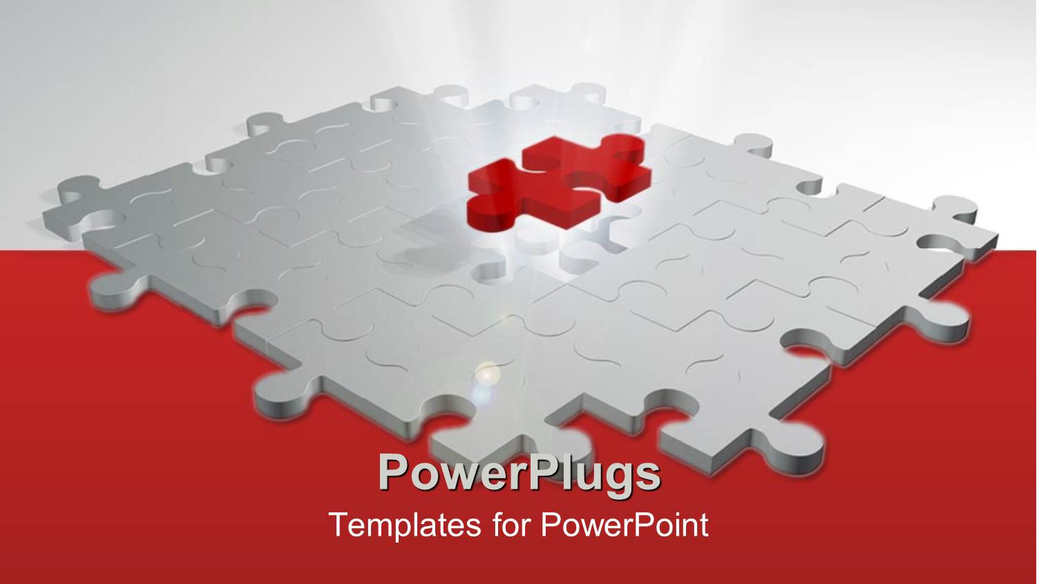 Red Puzzle Piece on Top of White Puzzle, White and Red Background