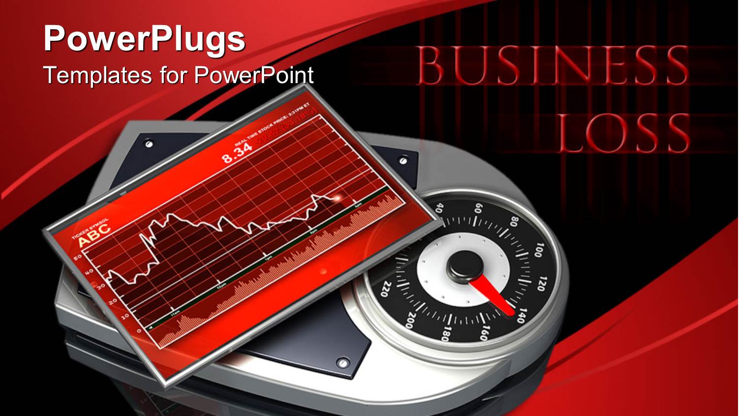 Red Stock Chart Showing Declines on Analog Bathroom Scale