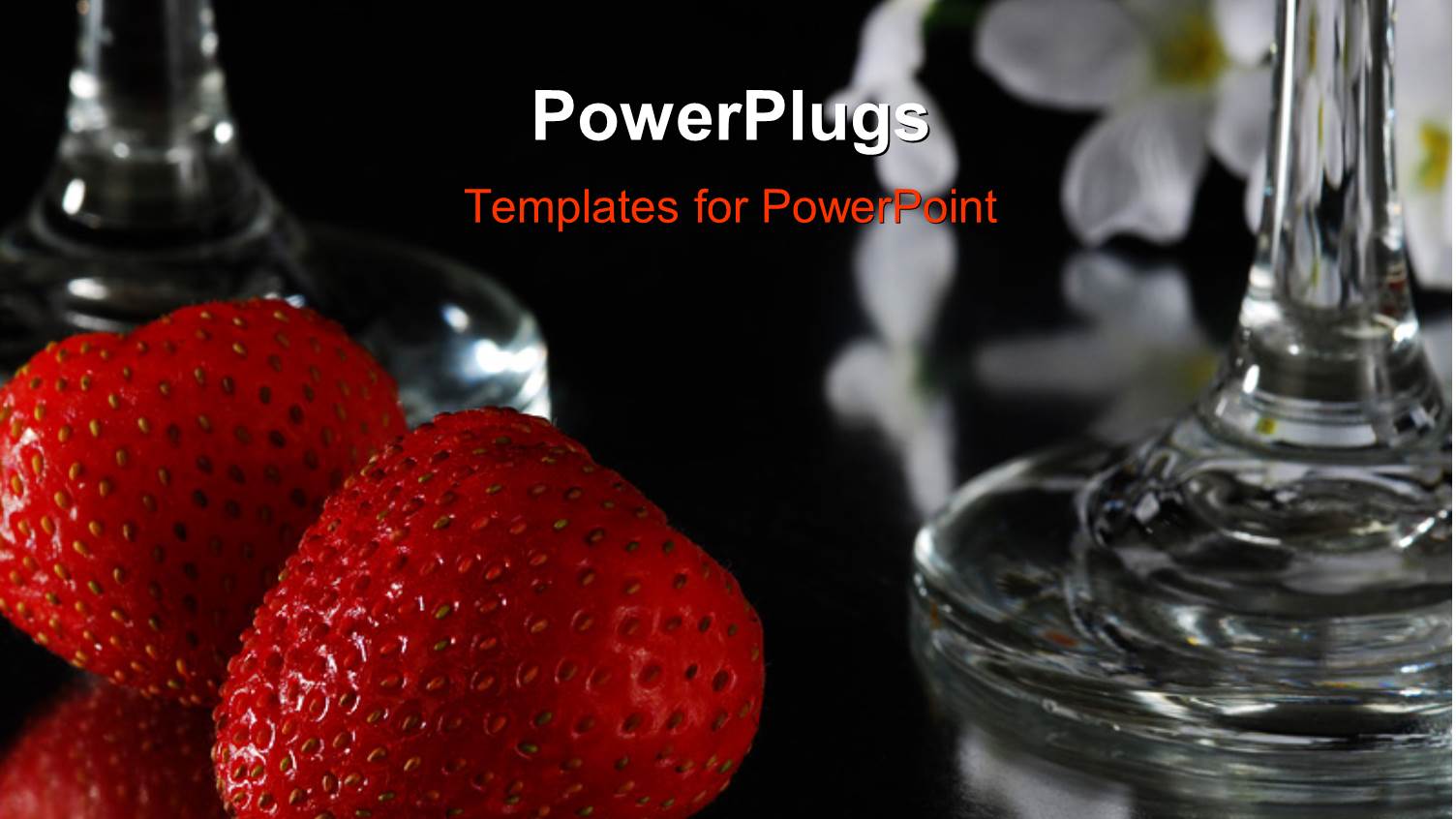 Red Strawberries and Wine Glass on Reflective Black Table 